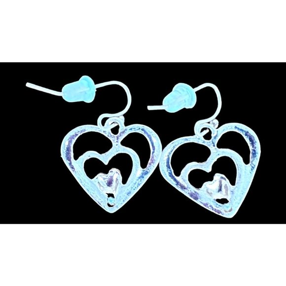 Handmade Heart Earrings  Valentine' s Open Cut Triple Designs Dangle Hoo… - Picture 12 of 12
